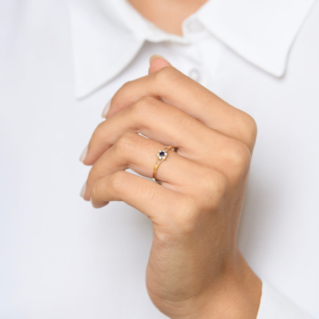 "Nature" Ring - 375/1000 Yellow Gold And Blue Zirconium