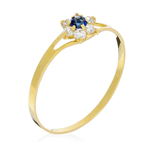 Bague "Nature" Or Jaune 375/1000 Et Zirconium Bleu