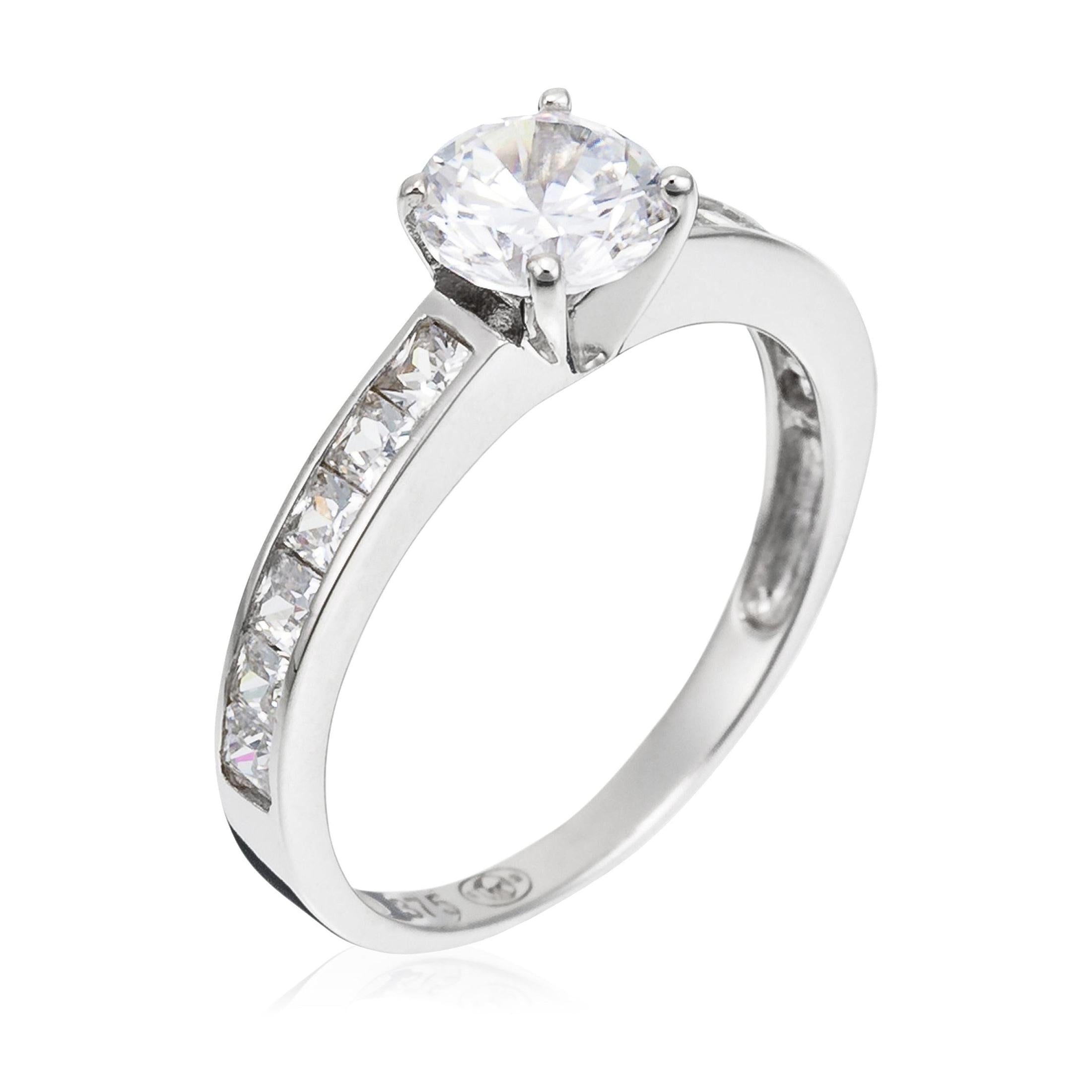 Bague "Brillant" Or Blanc 375/1000 Et Zirconium