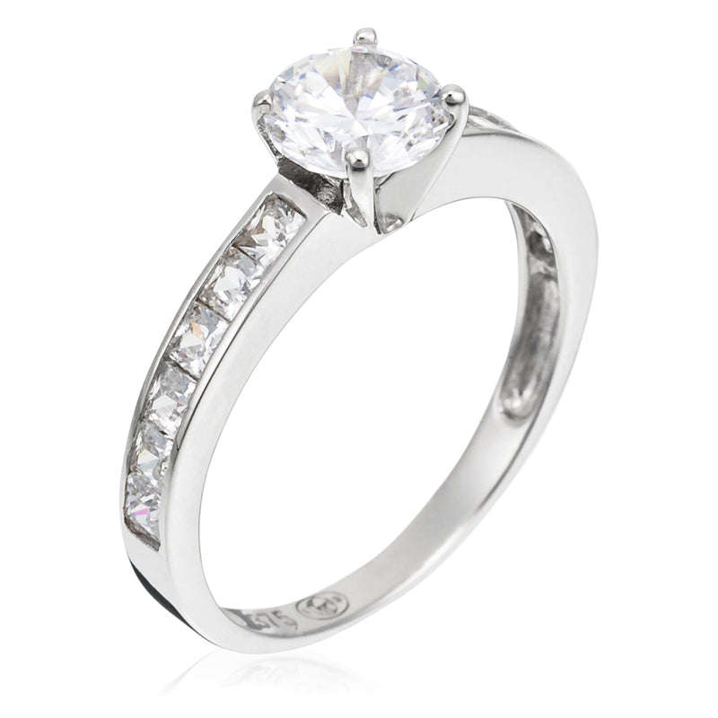 Bague "Brillant" Or Blanc 375/1000 Et Zirconium