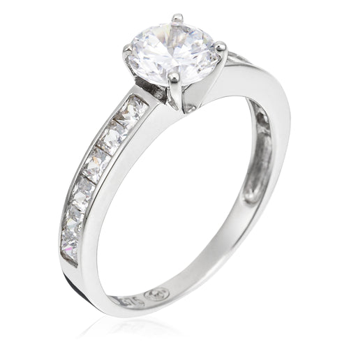 Bague "Brillant" Or Blanc 375/1000 Et Zirconium