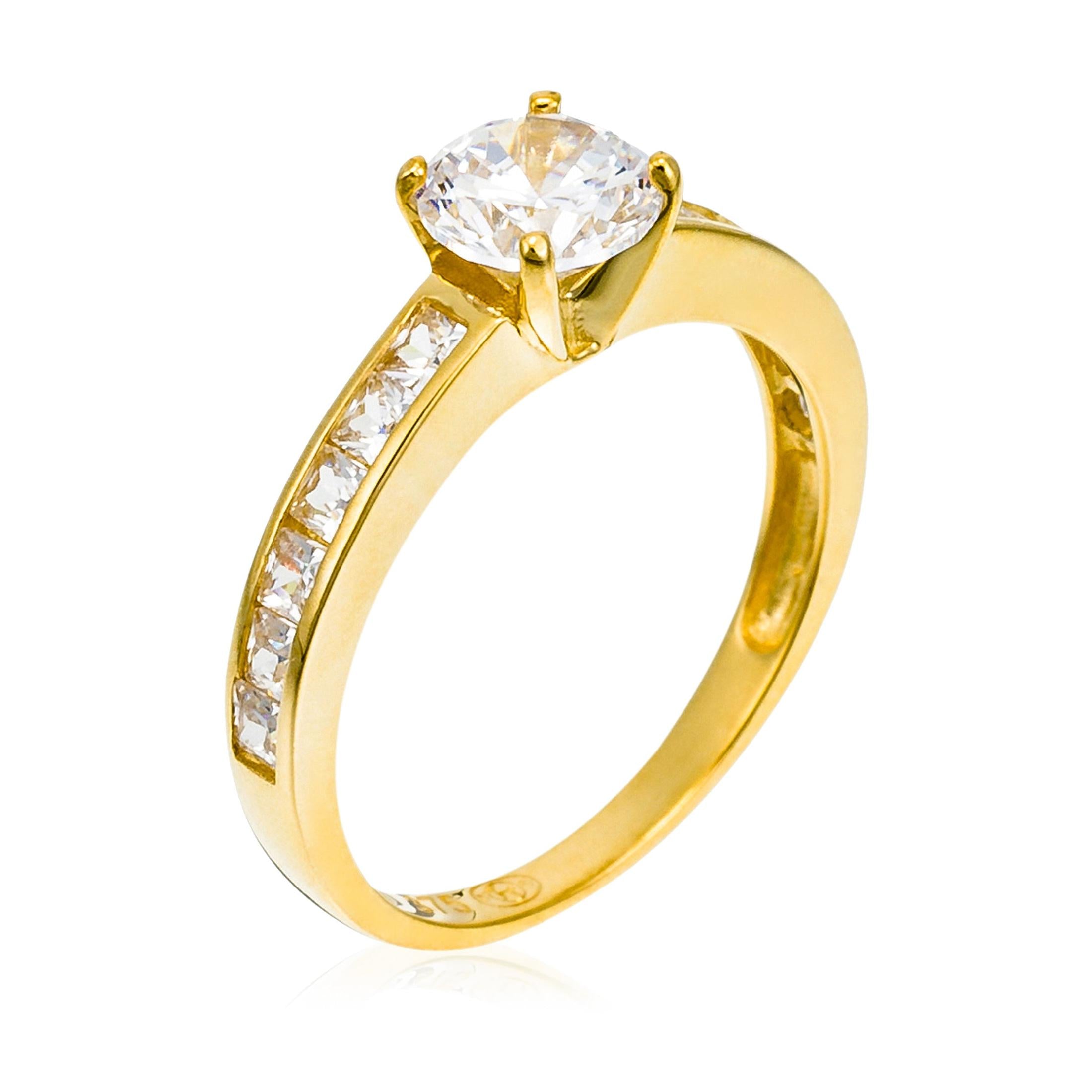 Bague "Brillant" Or Jaune 375/1000 Et Zirconium