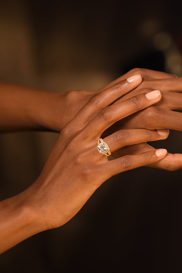 'Carré D'Amour' 9ct Yellow Gold and Cubic Zirconia Ring