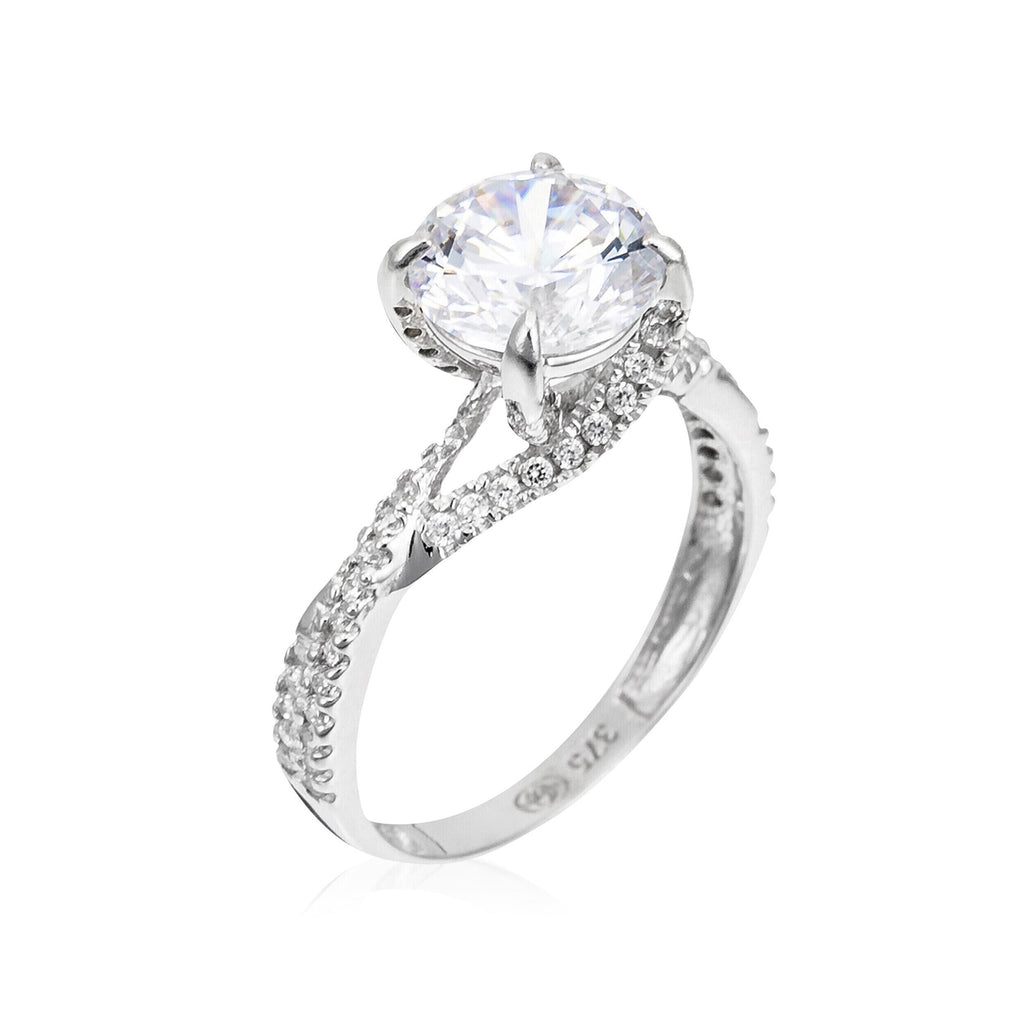 Bague "Tourbillon" Or Blanc 375/1000 Et Zirconium