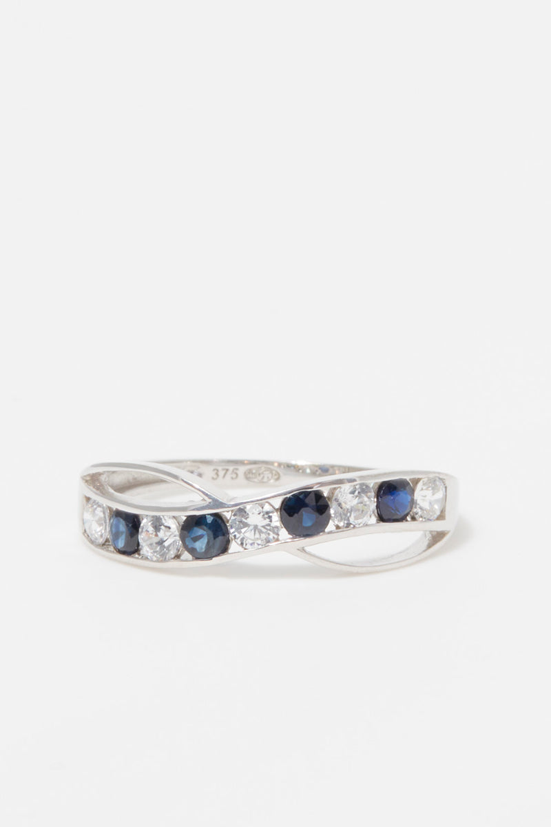 Bague "Océanos" Or Blanc 375/1000 Et Saphir/Zirconium