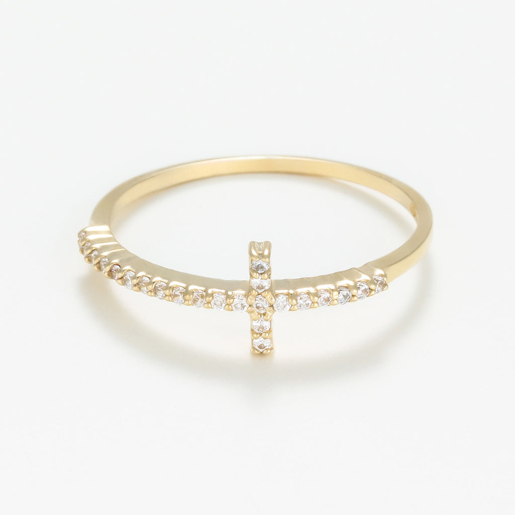Bague "Croix Vérité "Or Jaune 375/1000 Et Zirconium