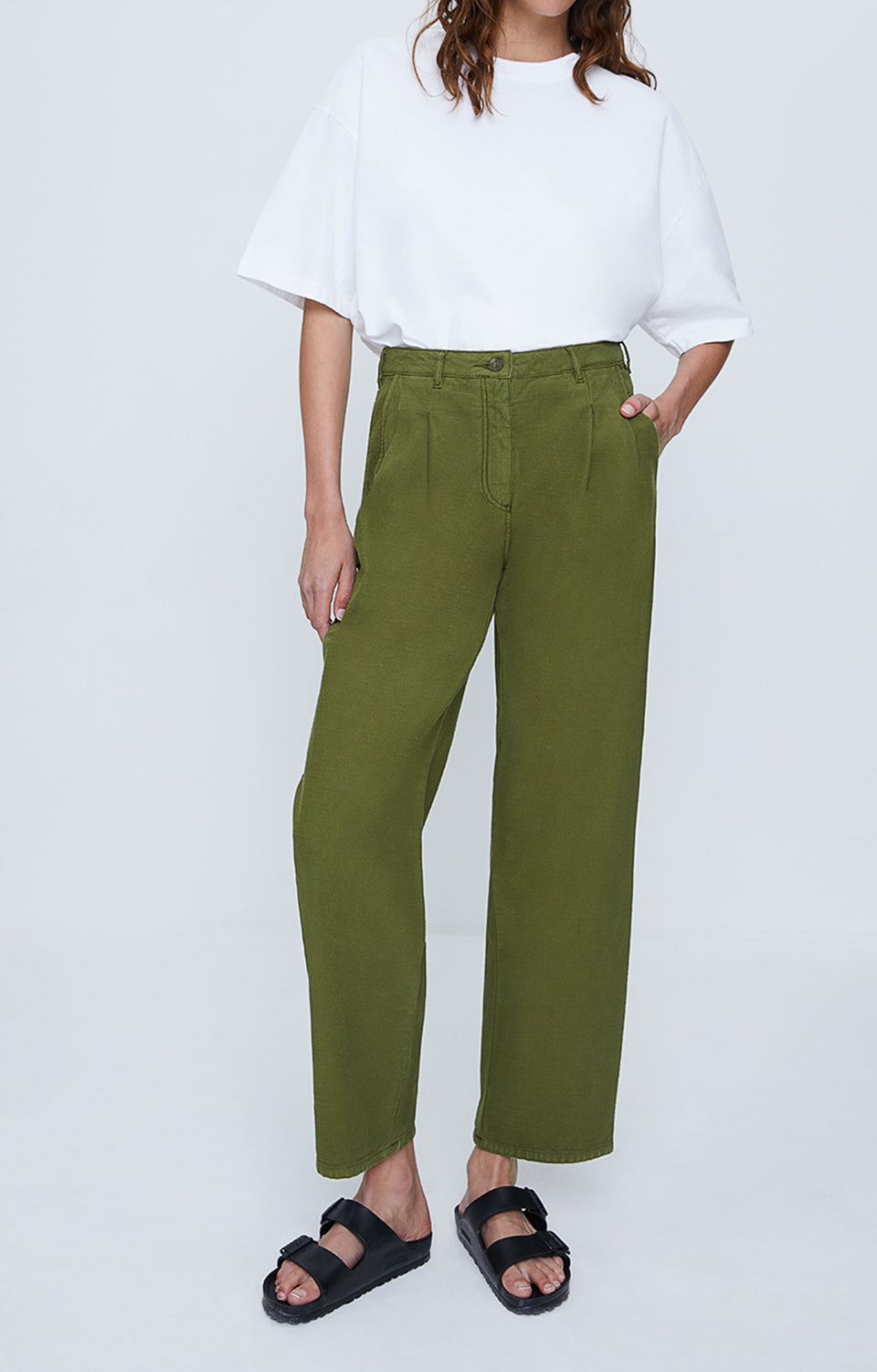 Wide-Leg Trousers - Khaki - Women