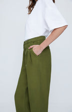 Wide-Leg Trousers - Khaki - Women