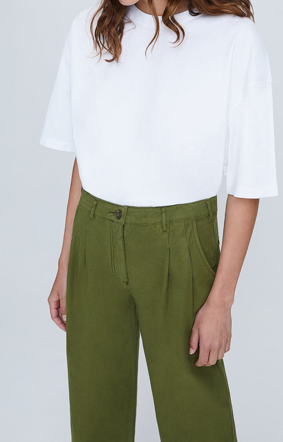 Wide-Leg Trousers - Khaki - Women