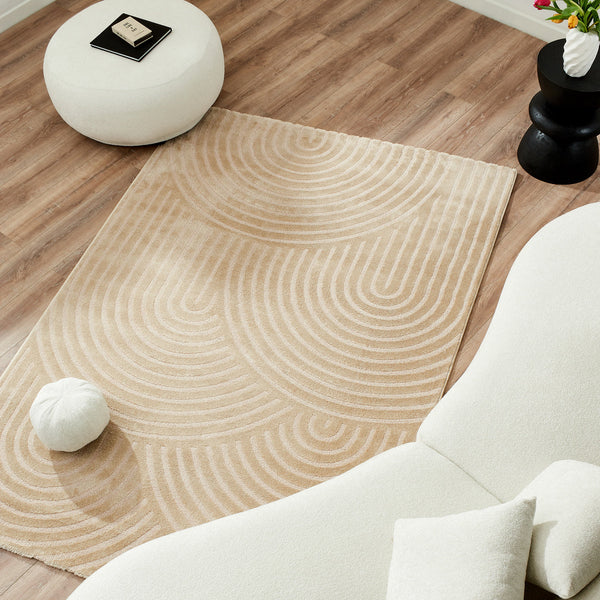 Modern living room rug with modern and contemporary arched patterns in beige: BIA157BEI BIANCA
