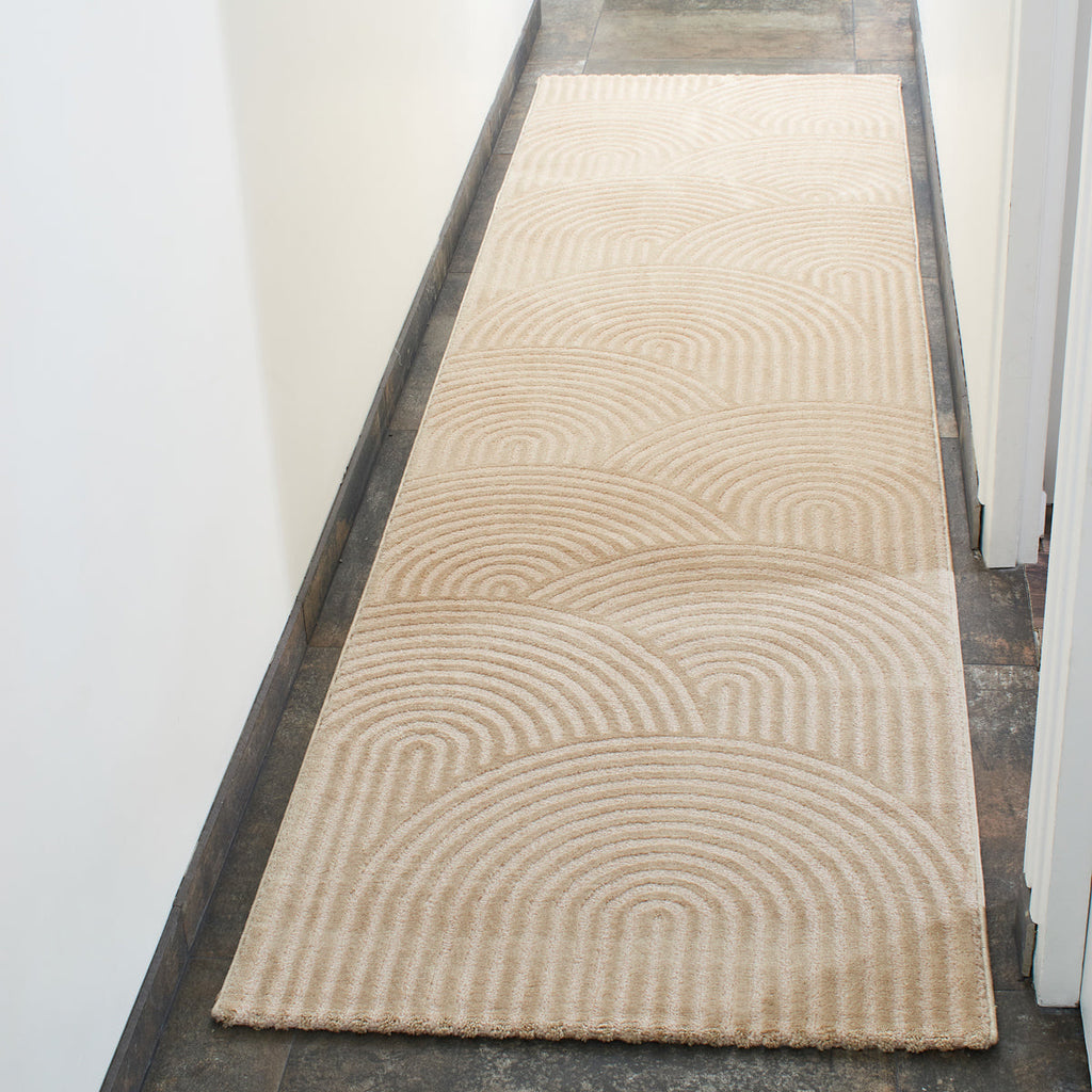 Modern living room rug with modern and contemporary arched patterns in beige: BIA157BEI BIANCA