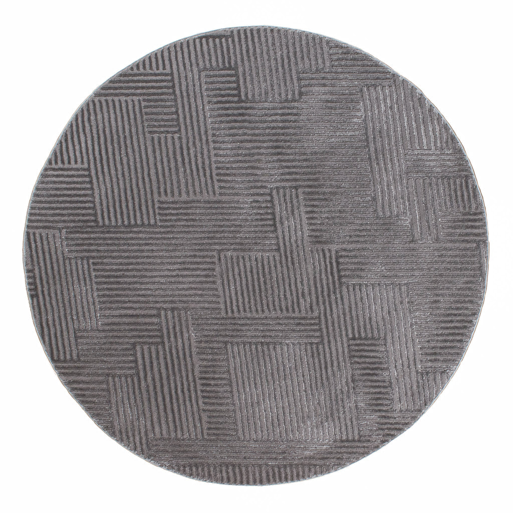 Gray graphic round rug with long embossed pile: BIA160GRI BIANCA