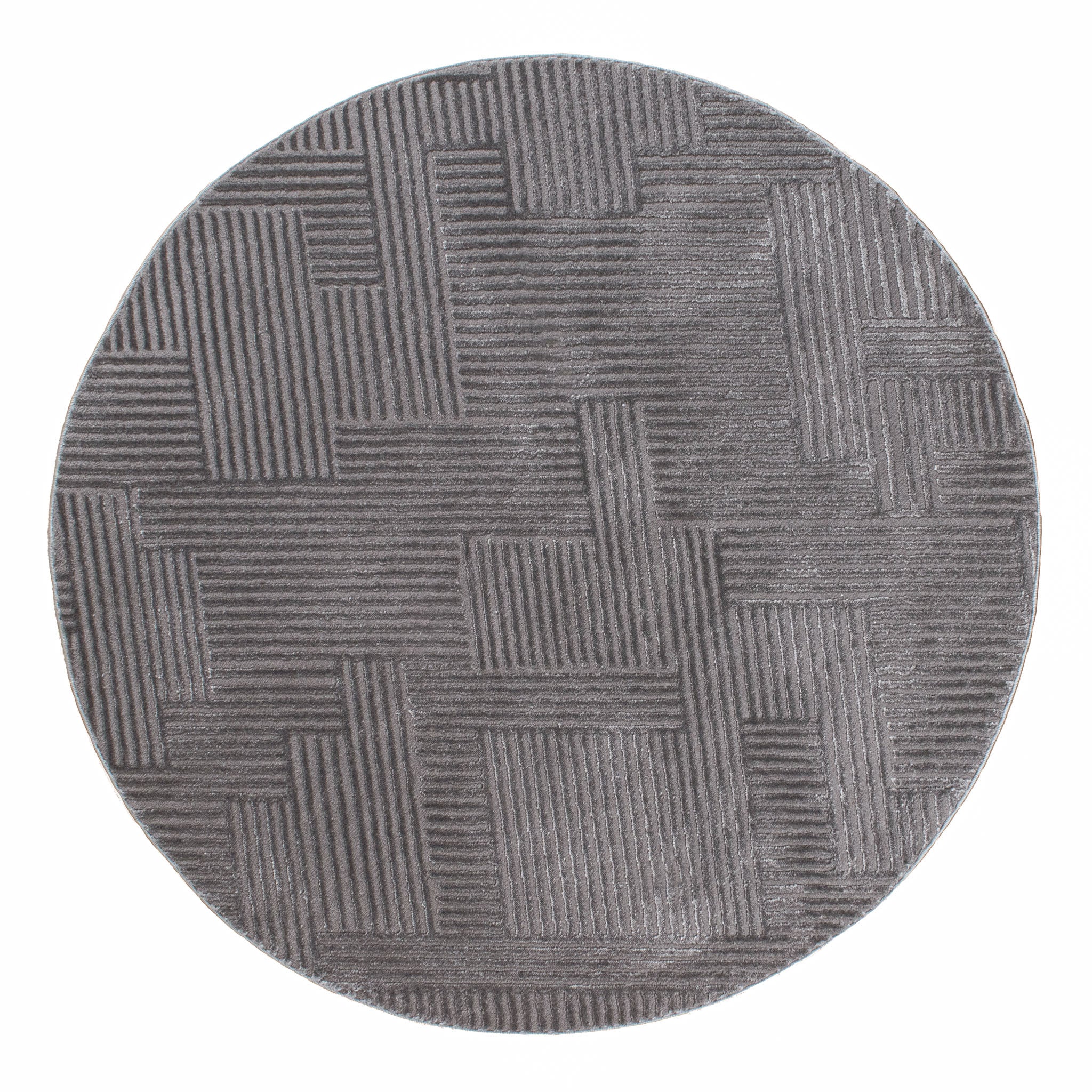 Gray graphic round rug with long embossed pile: BIA160GRI BIANCA