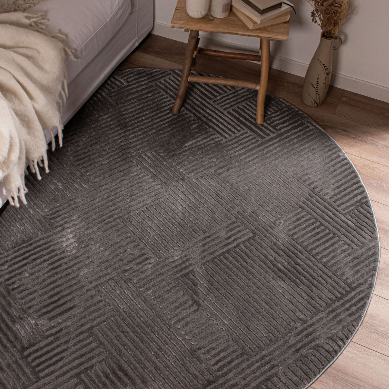 BIANCA - Round modern gray living room rug - BIA160GRI BIANCA