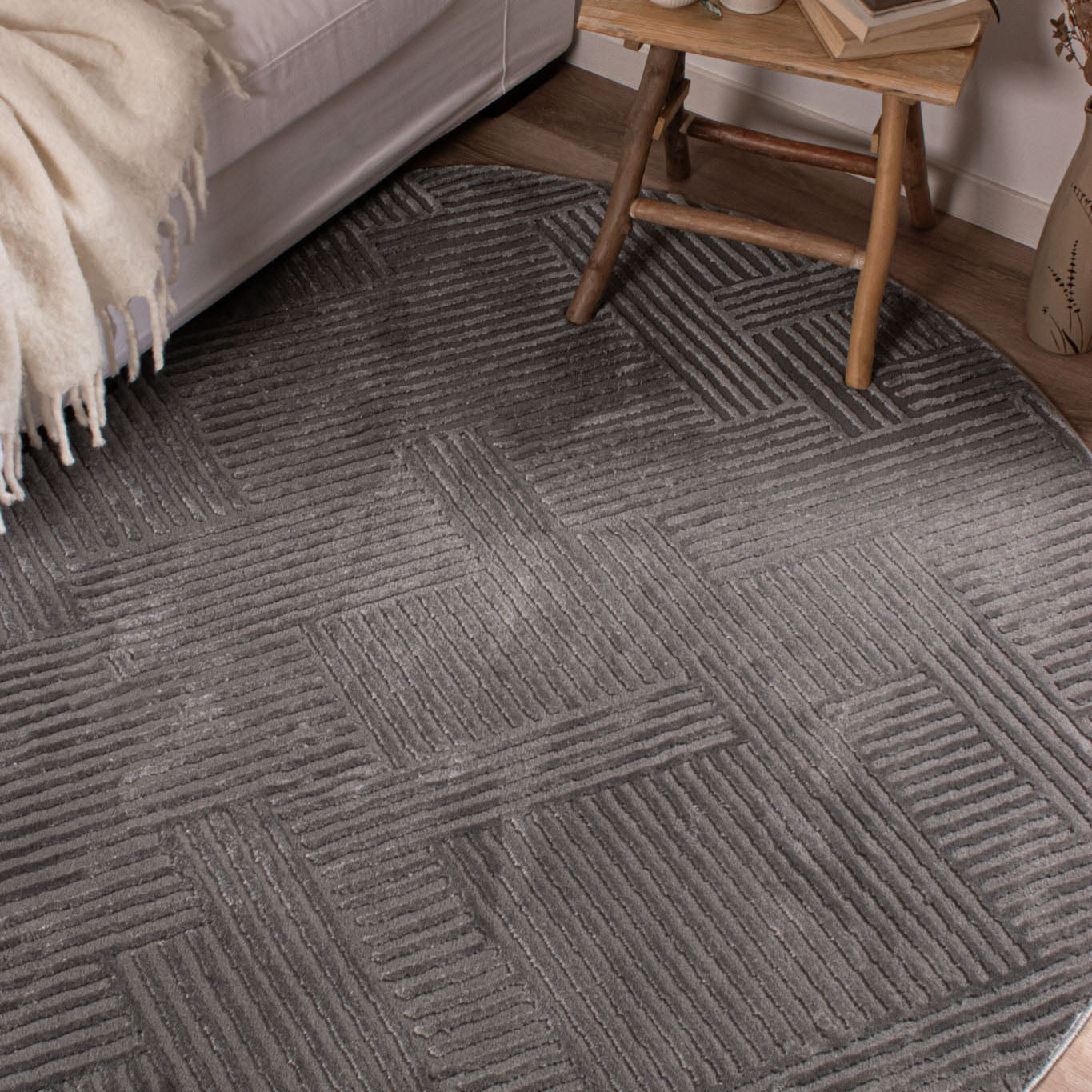 BIANCA - Round modern gray living room rug - BIA160GRI BIANCA