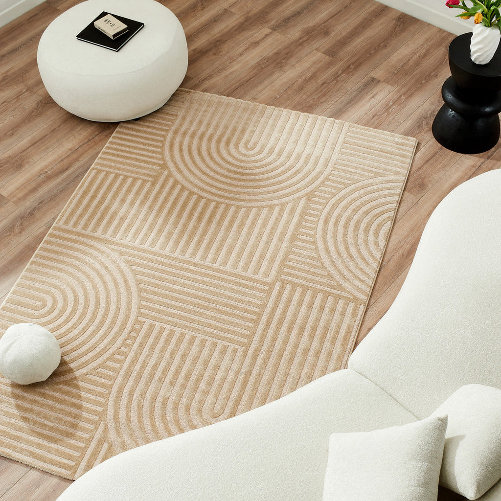 BIANCA - Alfombra de salón beige con estampado de arcos - BIA163BEI BIANCA
