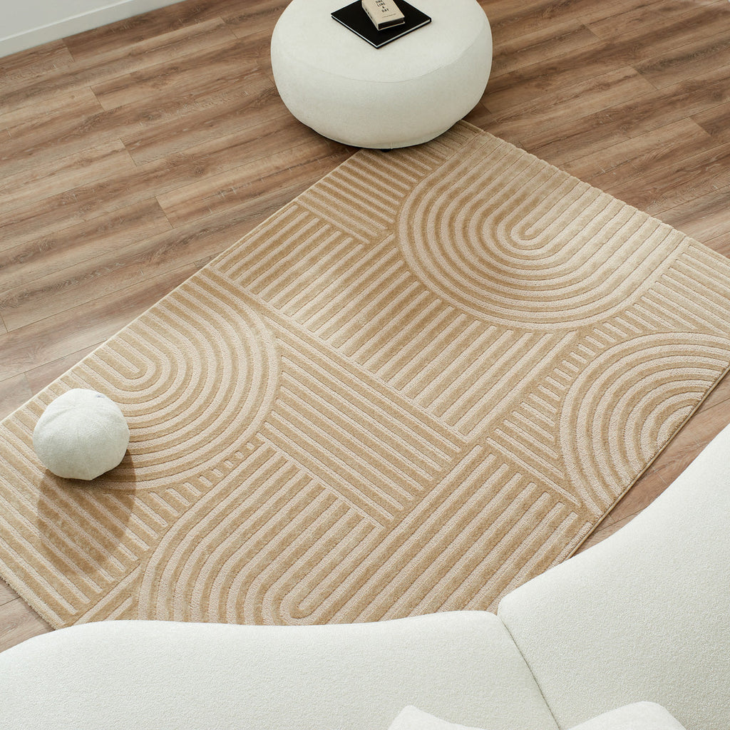 BIANCA - Alfombra de salón beige con estampado de arcos - BIA163BEI BIANCA