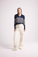 Pull Col Polo Mariniere Bianca - Bleu Marine Blanc