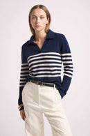 Pull Col Polo Mariniere Bianca - Bleu Marine Blanc