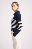 Pull Col Polo Mariniere Bianca - Bleu Marine Blanc