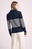 Pull Col Polo Mariniere Bianca - Bleu Marine Blanc