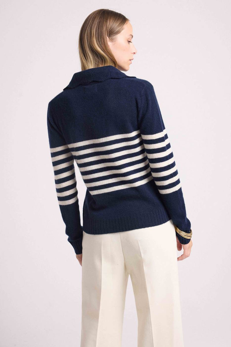 Pull Col Polo Mariniere Bianca - Bleu Marine Blanc