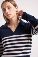 Pull Col Polo Mariniere Bianca - Bleu Marine Blanc