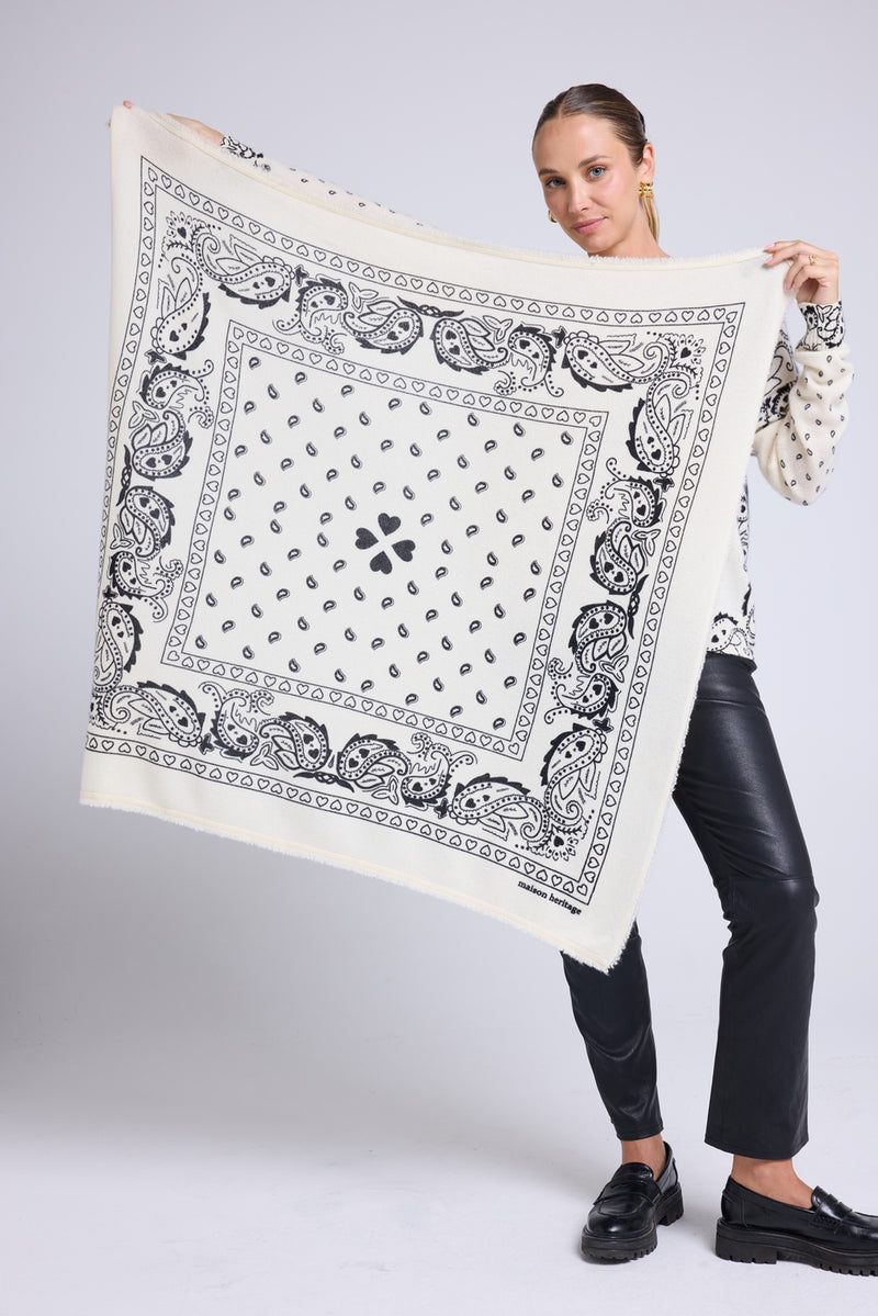 Echarpe Bandana Unisexe 90*90 - Blanc Noir