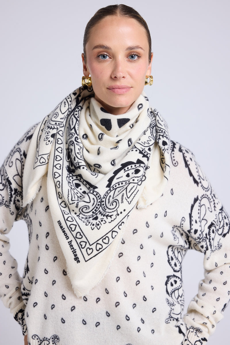 Echarpe Bandana Unisexe 90*90 - Blanc Noir