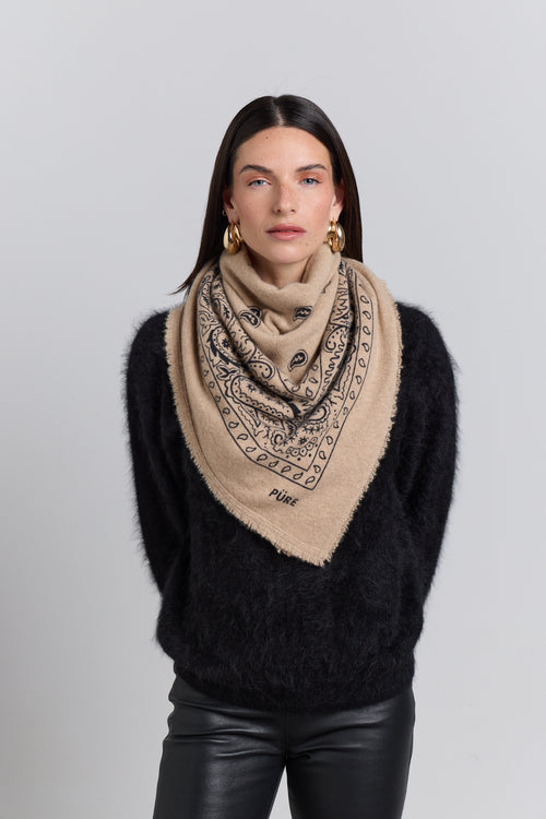 Grande Echarpe Bandana Presley - Ecoland Beige & Noir - Mixte