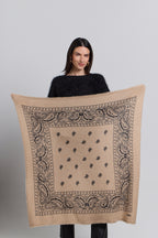 Grote bandana sjaal Presley van kasjmier - Ecoland beige & zwart - Uniseks - 100% kasjmier