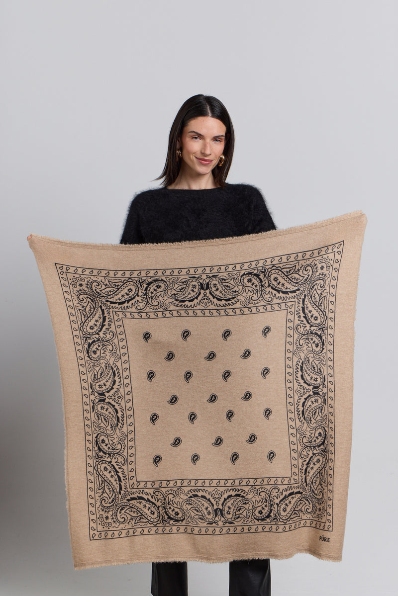 Grande Echarpe Bandana Presley - Ecoland Beige & Noir - Mixte