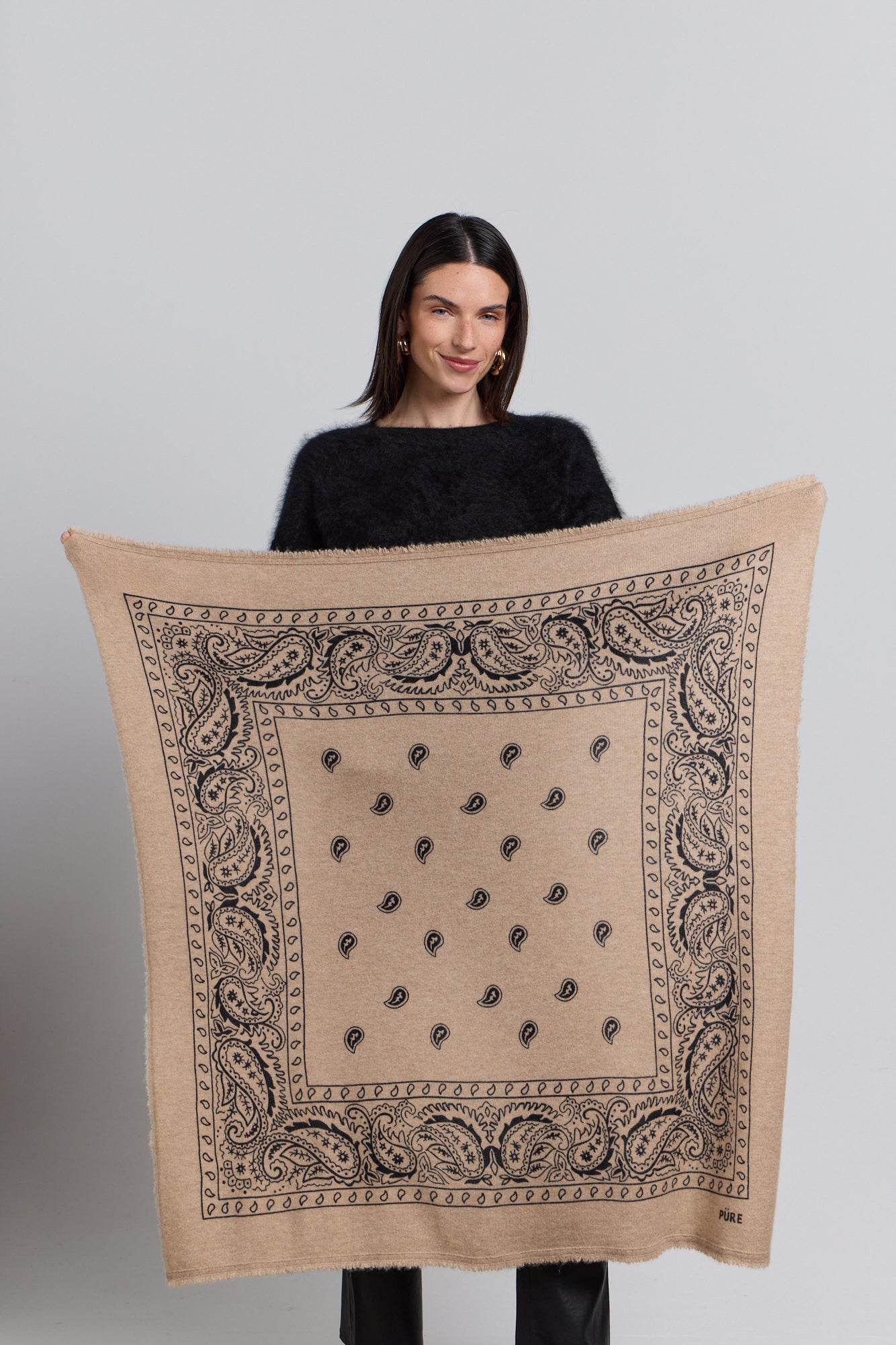 Gran Pañuelo Bandana Presley En Cachemira - Ecoland Beige & Negro - Mixto