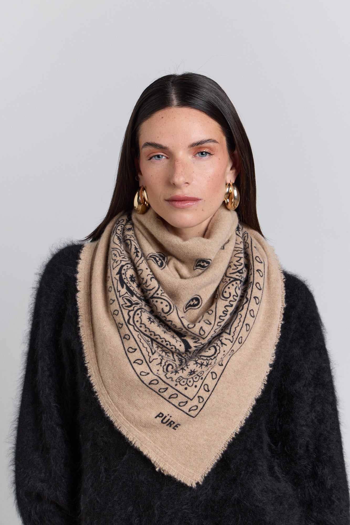 Gran Pañuelo Bandana Presley En Cachemira - Ecoland Beige & Negro - Mixto