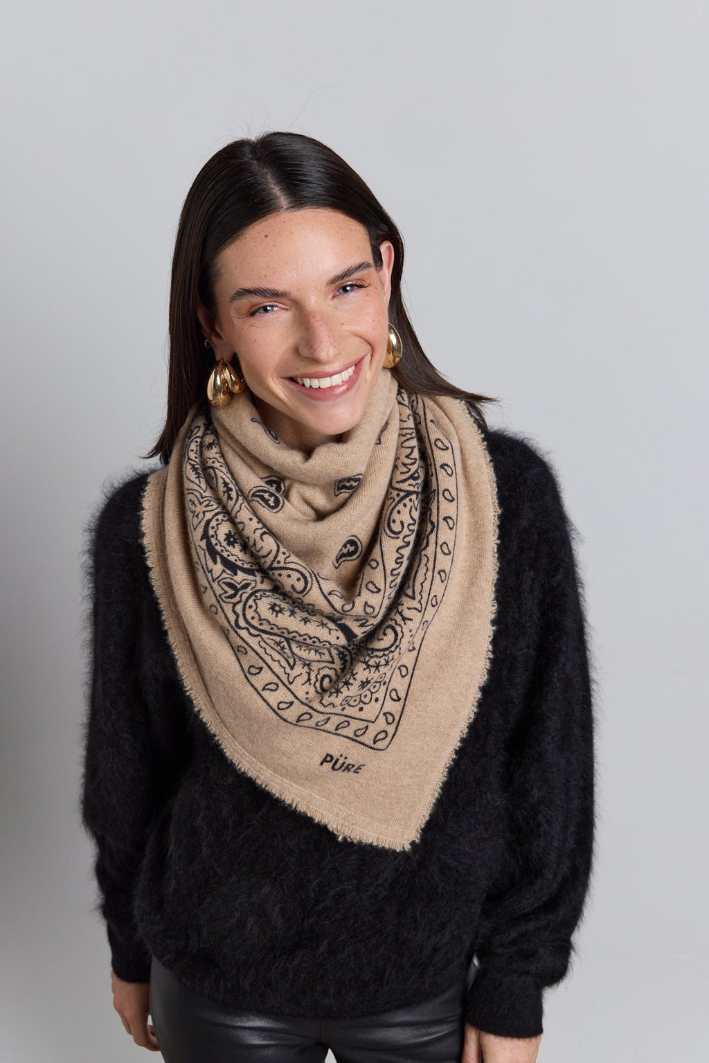 Gran Pañuelo Bandana Presley En Cachemira - Ecoland Beige & Negro - Mixto