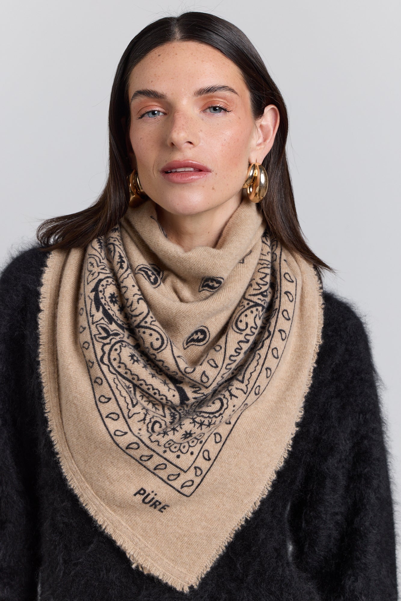 Gran Pañuelo Bandana Presley En Cachemira - Ecoland Beige & Negro - Mixto