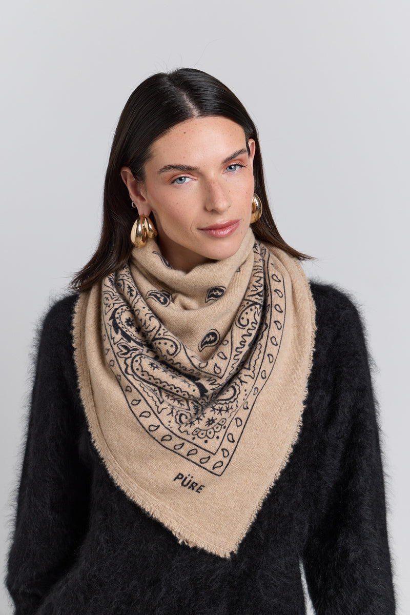 Grande Echarpe Bandana Presley - Ecoland Beige & Noir - Mixte