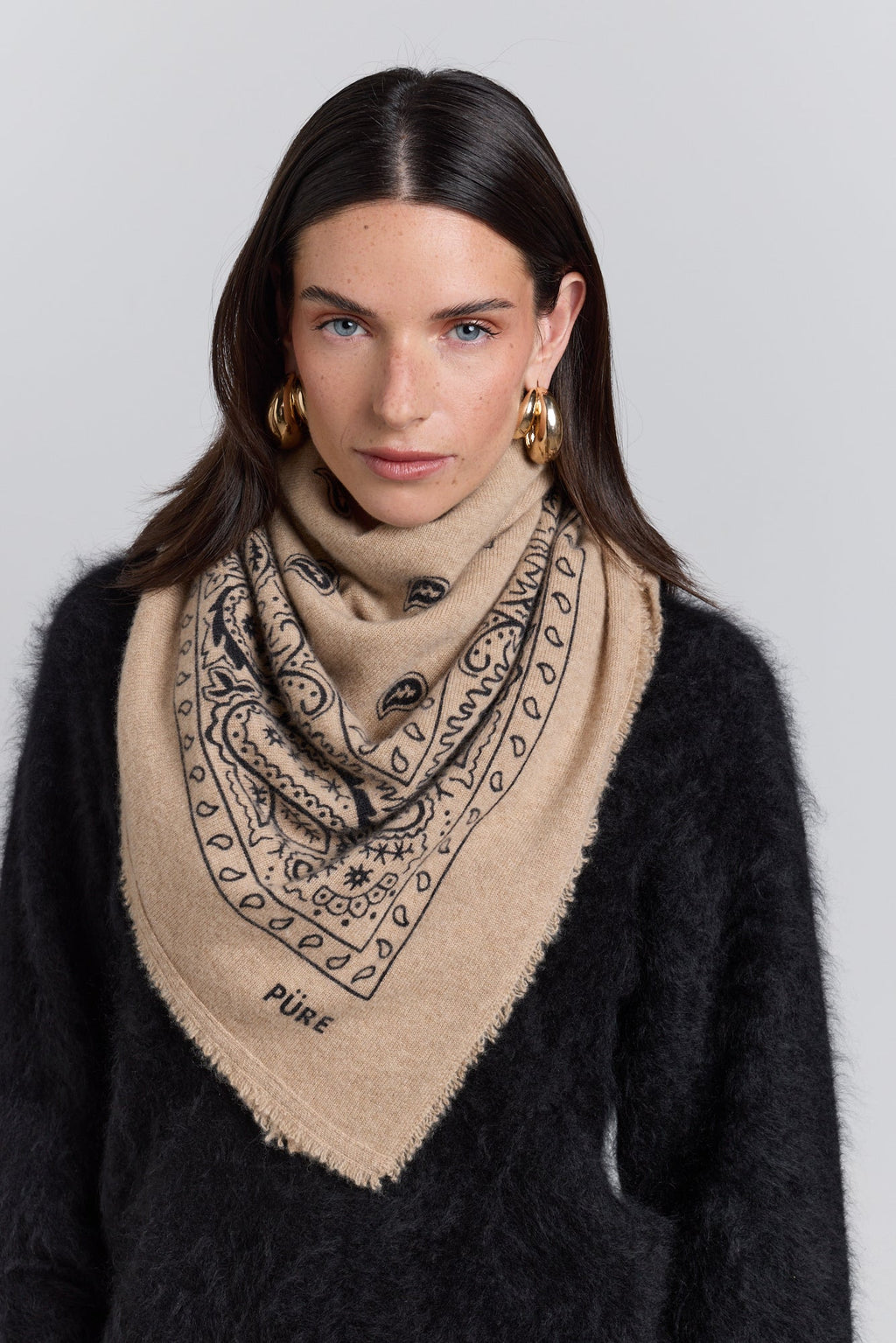 Gran Pañuelo Bandana Presley En Cachemira - Ecoland Beige & Negro - Mixto