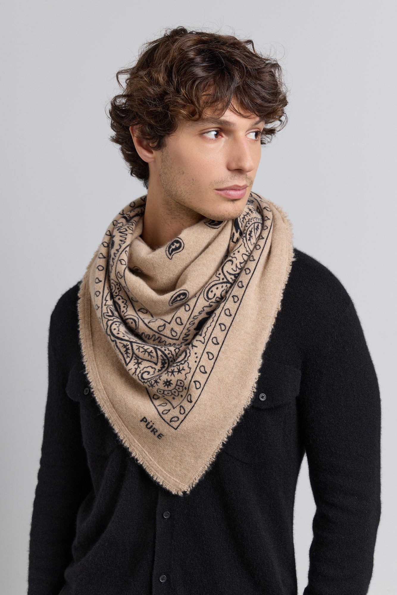Gran Pañuelo Bandana Presley En Cachemira - Ecoland Beige & Negro - Mixto