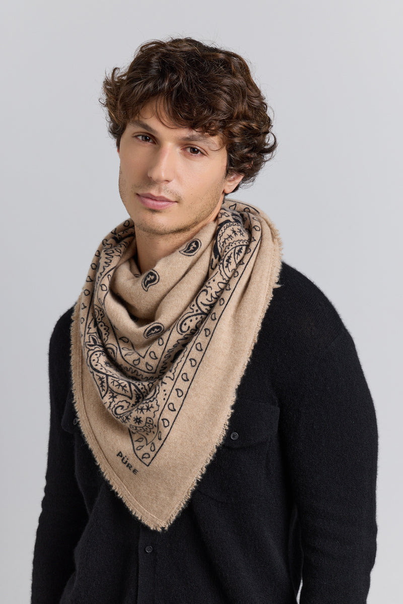 Grande Echarpe Bandana Presley - Ecoland Beige & Noir - Mixte