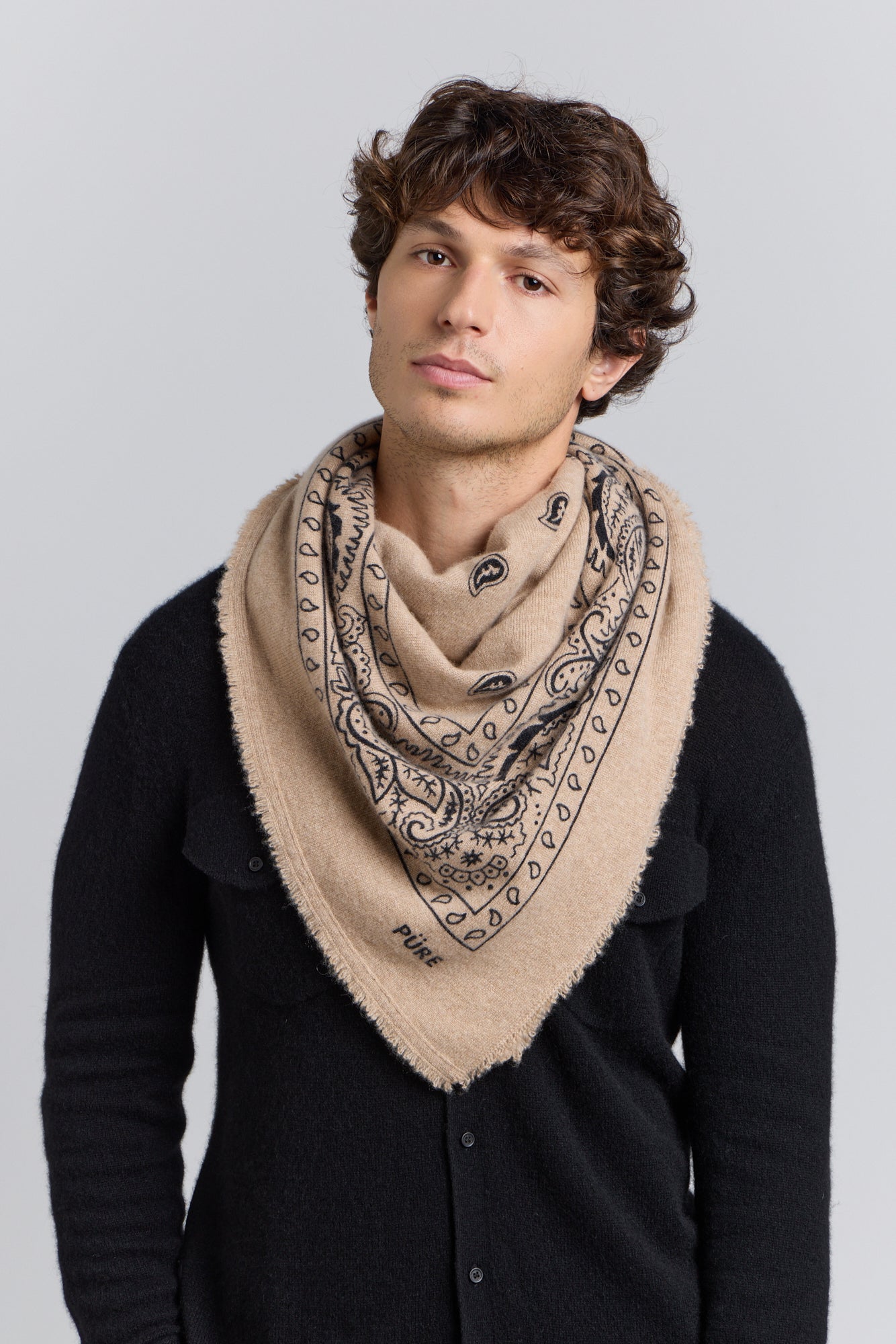 Gran Pañuelo Bandana Presley En Cachemira - Ecoland Beige & Negro - Mixto
