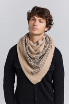 Grote bandana sjaal Presley van kasjmier - Ecoland beige & zwart - Uniseks - 100% kasjmier