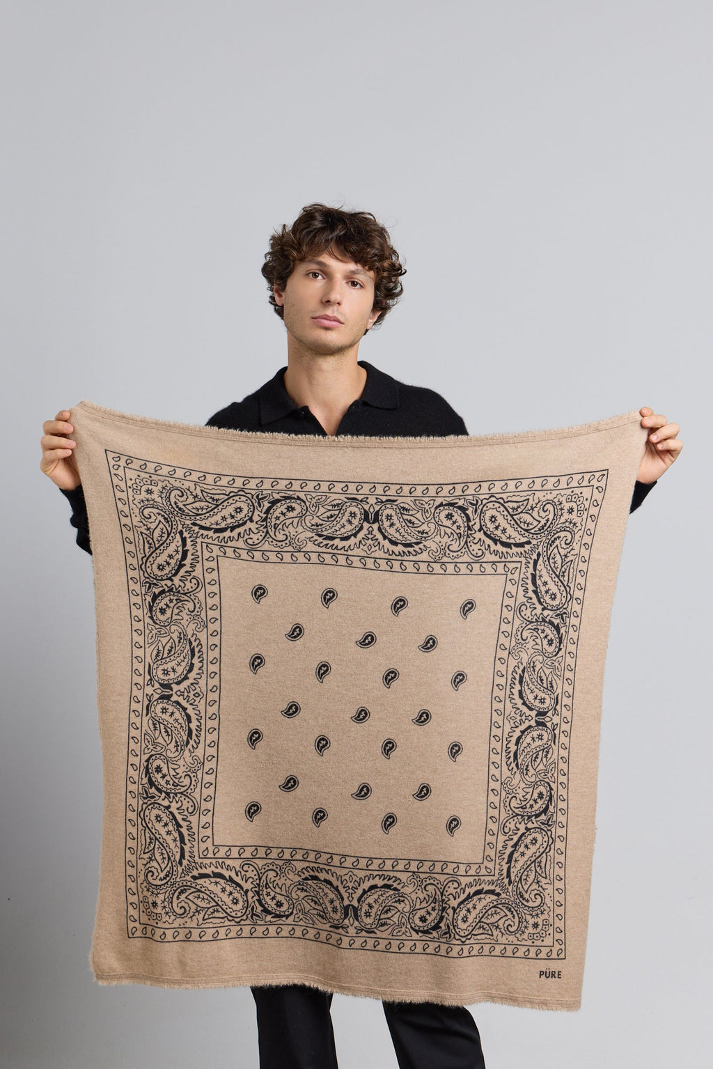 Gran Pañuelo Bandana Presley En Cachemira - Ecoland Beige & Negro - Mixto