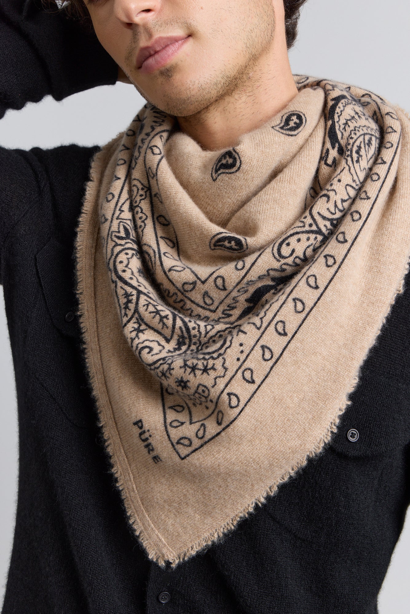 Gran Pañuelo Bandana Presley En Cachemira - Ecoland Beige & Negro - Mixto