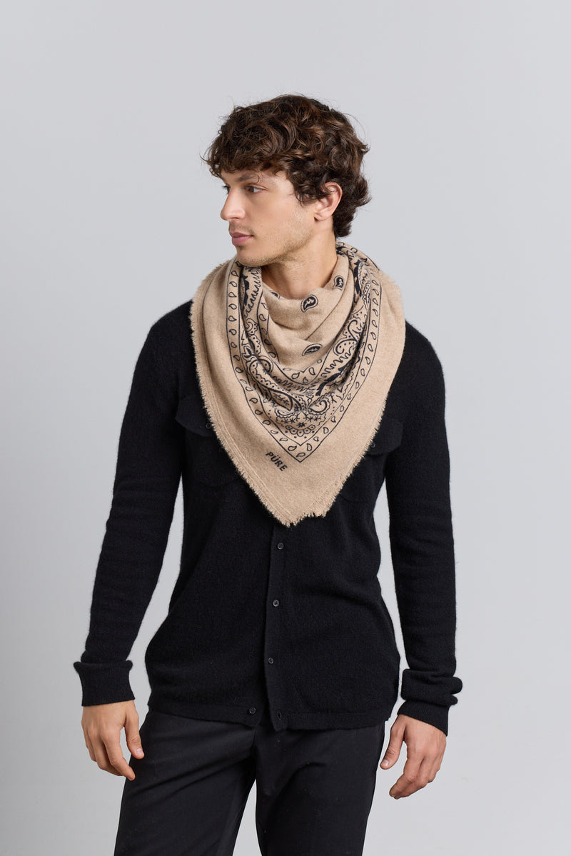 Grande Echarpe Bandana Presley - Ecoland Beige & Noir - Mixte