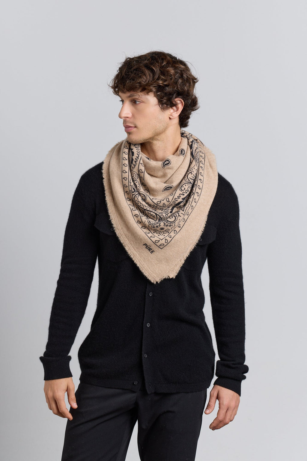 Gran Pañuelo Bandana Presley En Cachemira - Ecoland Beige & Negro - Mixto
