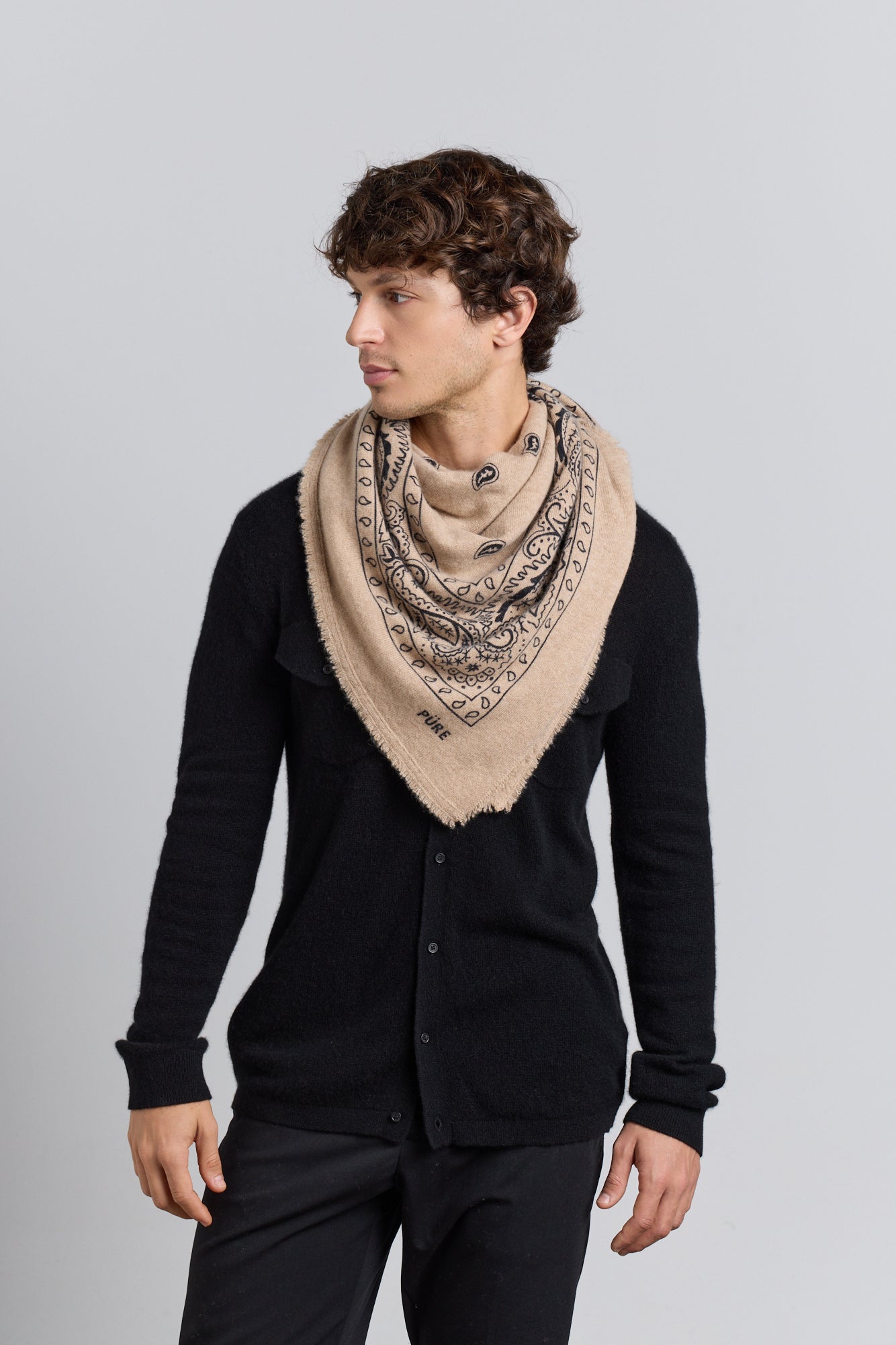 Gran Pañuelo Bandana Presley En Cachemira - Ecoland Beige & Negro - Mixto