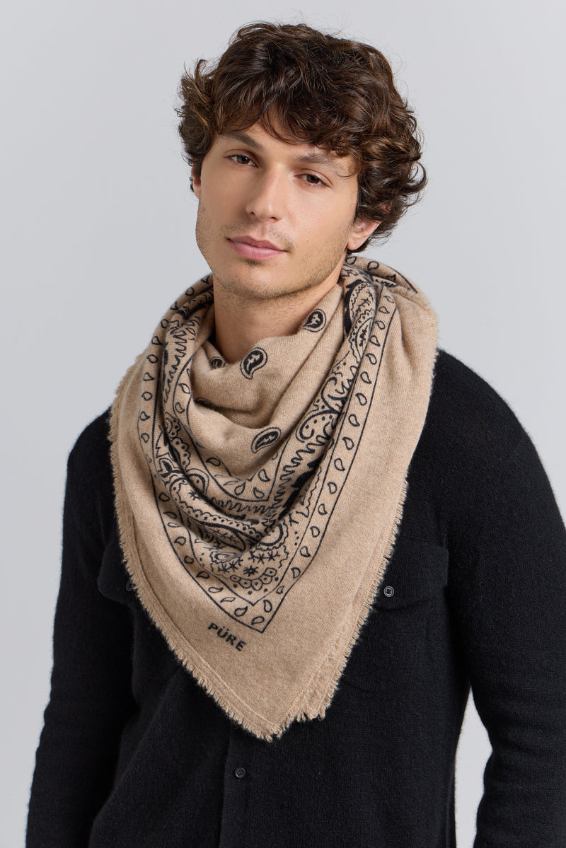 Grande Echarpe Bandana Presley - Ecoland Beige & Noir - Mixte