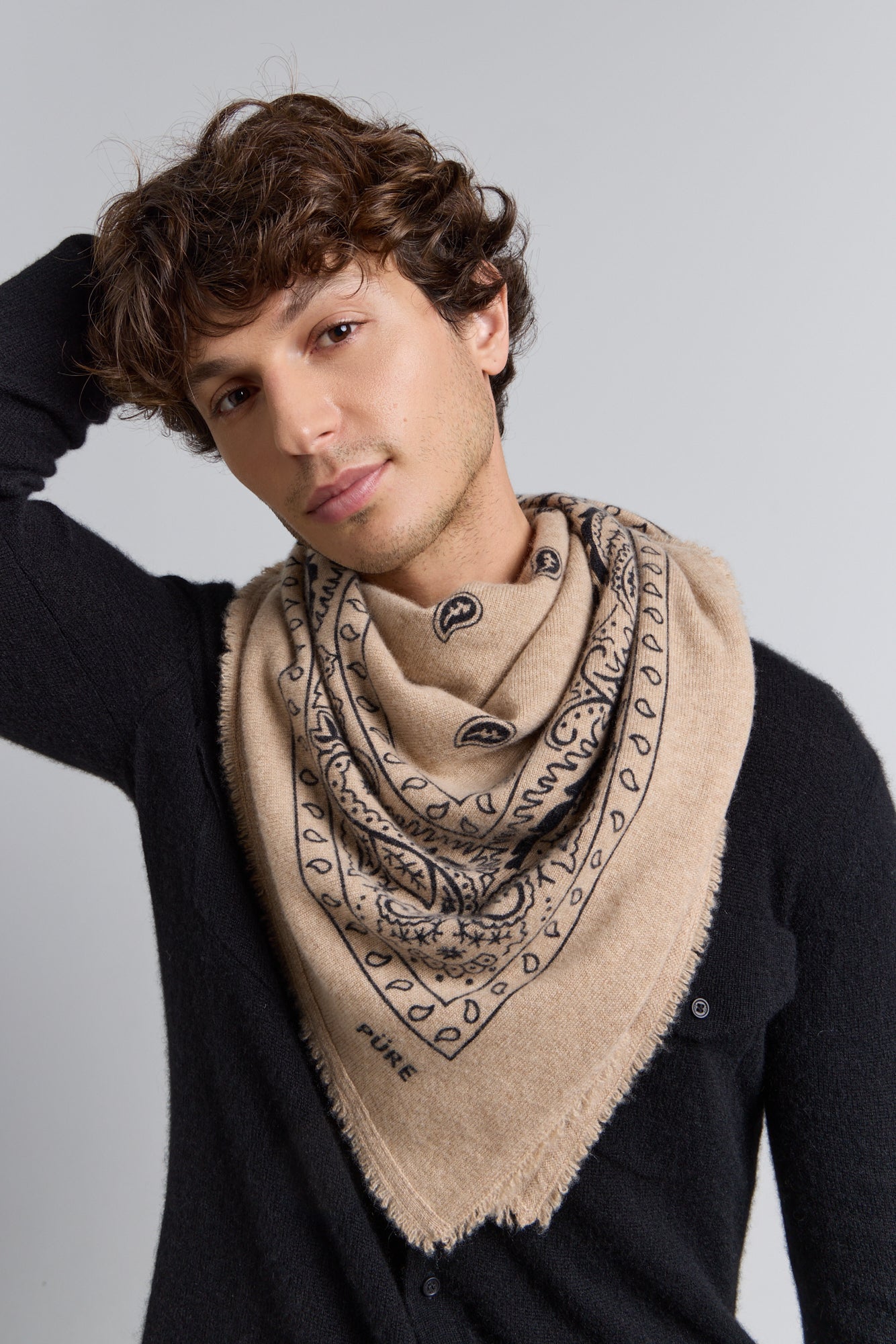 Gran Pañuelo Bandana Presley En Cachemira - Ecoland Beige & Negro - Mixto