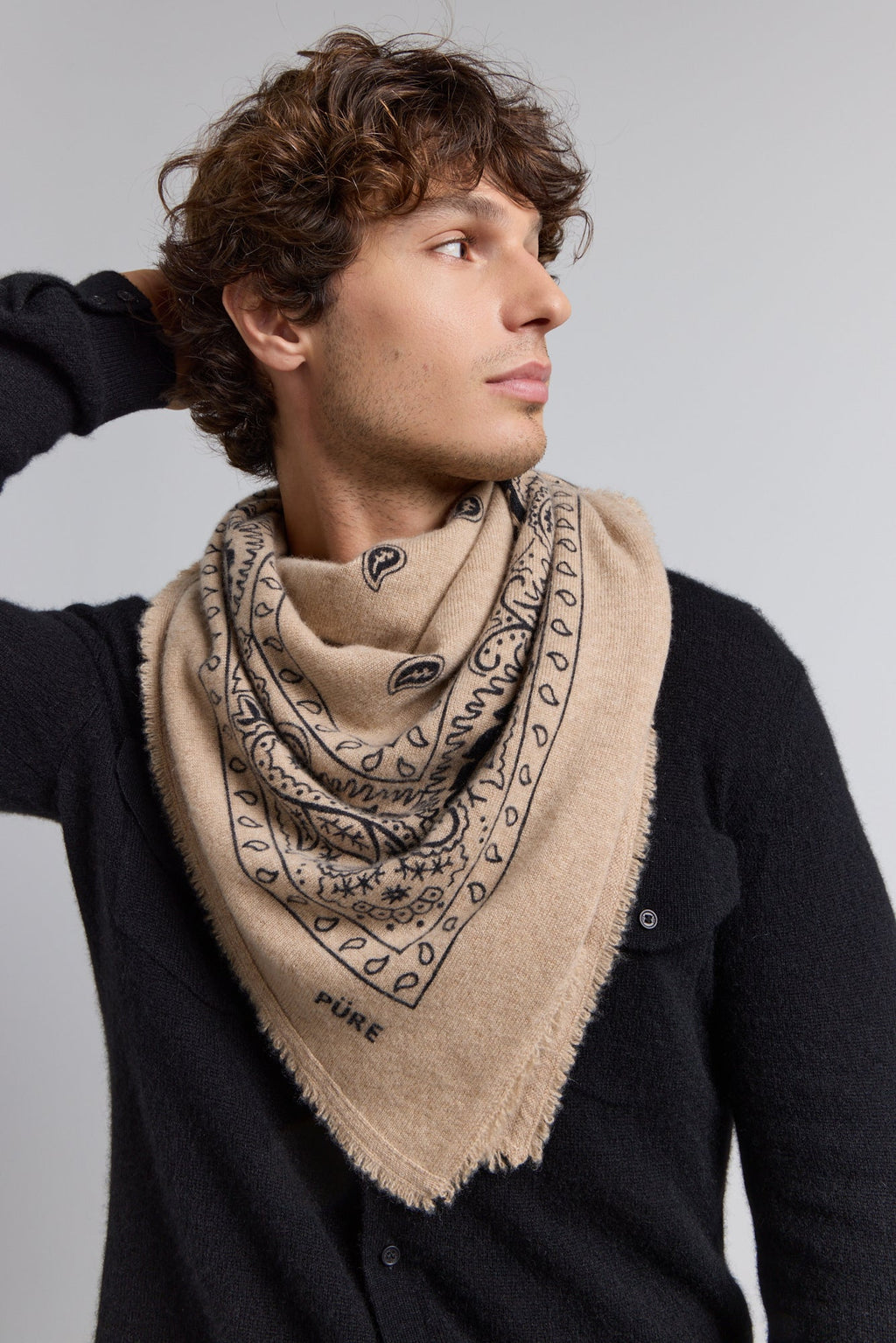 Gran Pañuelo Bandana Presley En Cachemira - Ecoland Beige & Negro - Mixto
